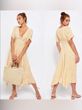 Free People In Full Bloom Flowy Midi Dress Size Large